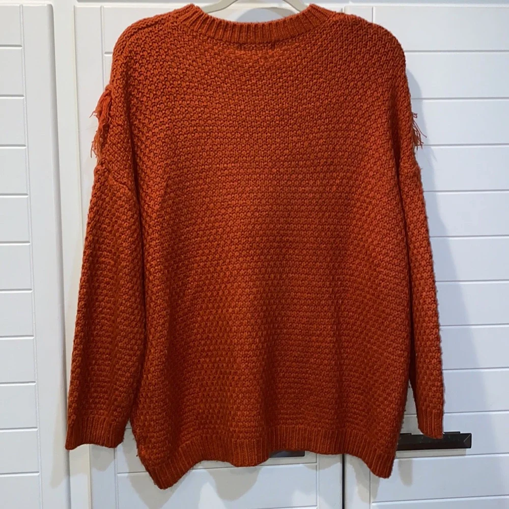 Listicle Orange Fringe Sweater Sz L - Picture 2 of 5
